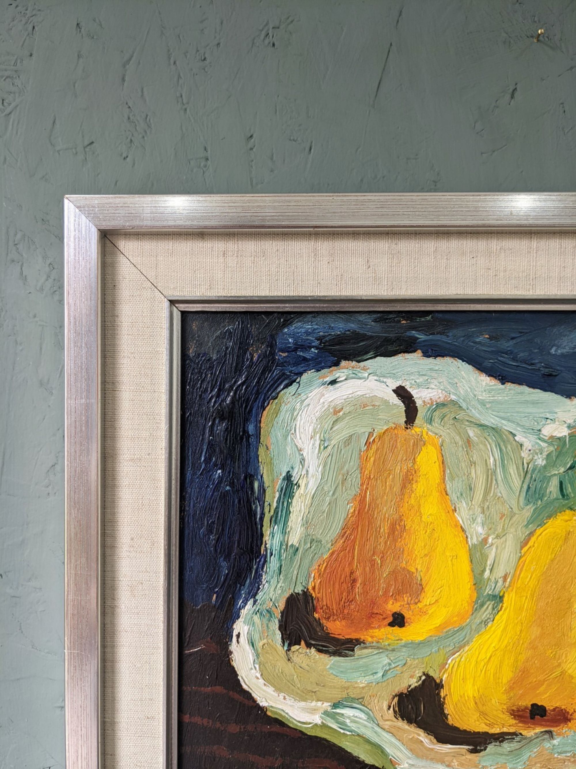 Mid-Century Modern Swedish "Luminous Pears" by Eric Cederberg, Framed Still Life Oil Painting