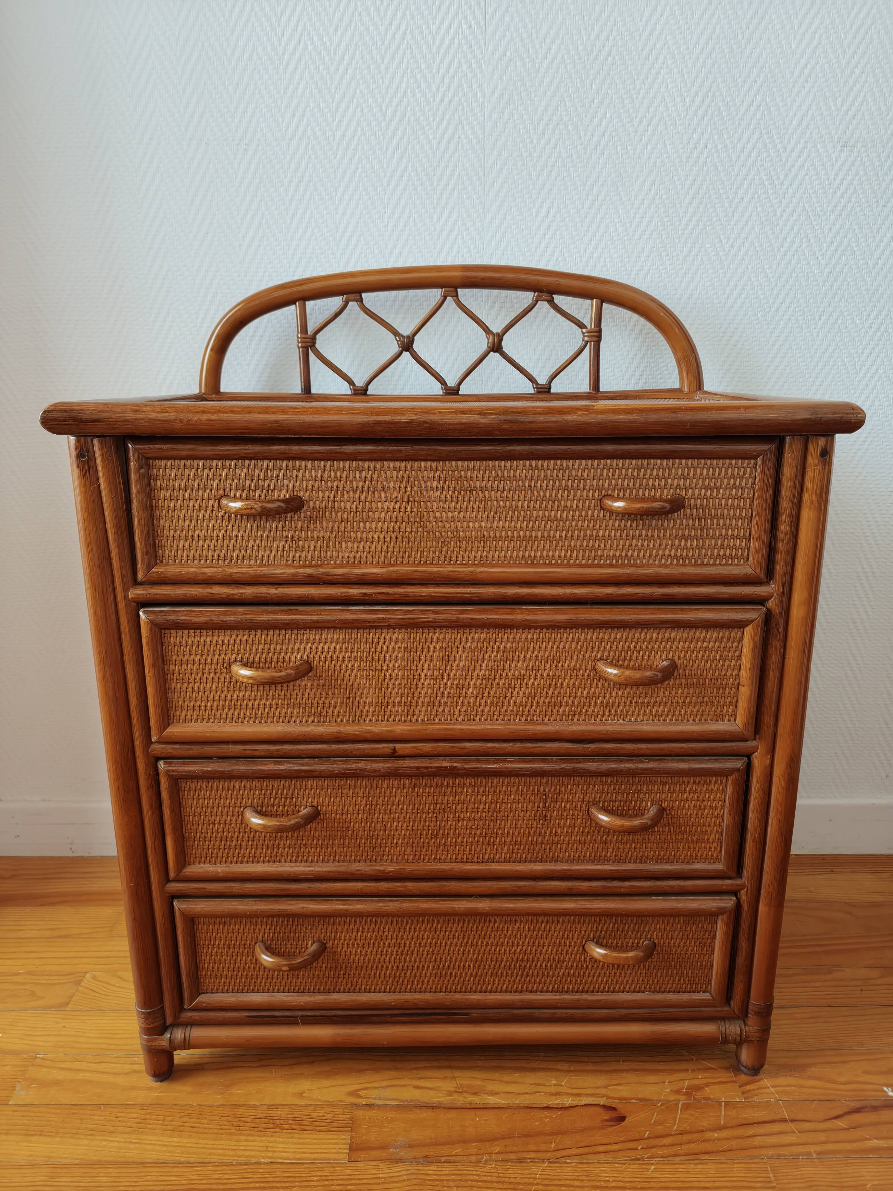 Vintage rattan and cane commode from the 1970s.