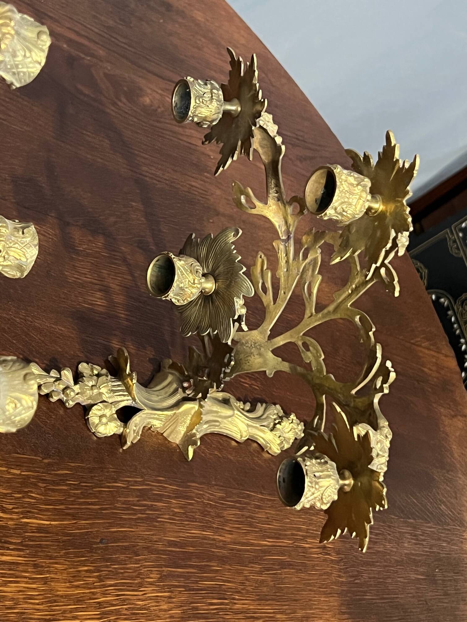 Rococo style wall candle holders. Solid gilded bronze.