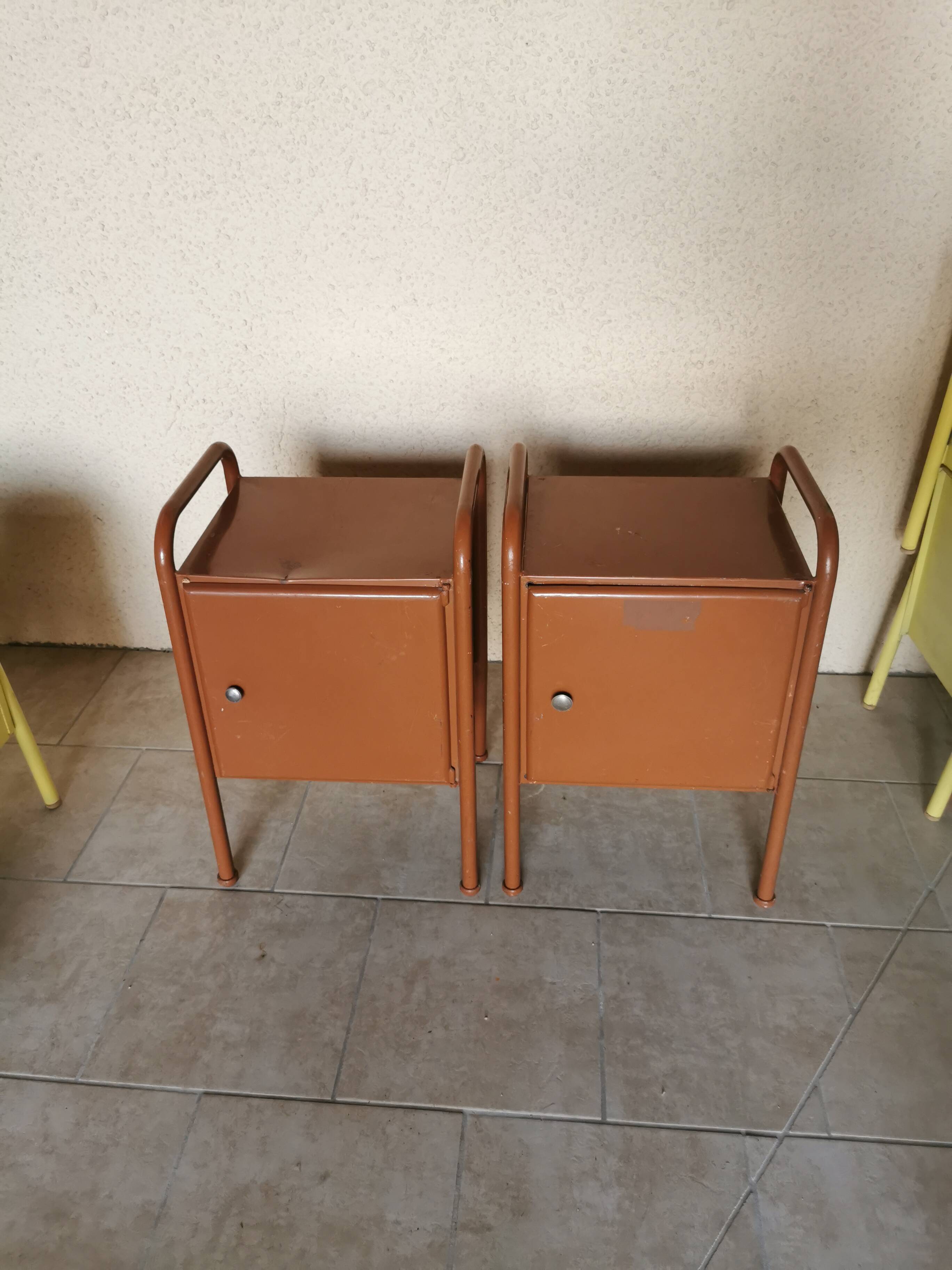 Pair of boarding school bedside tables