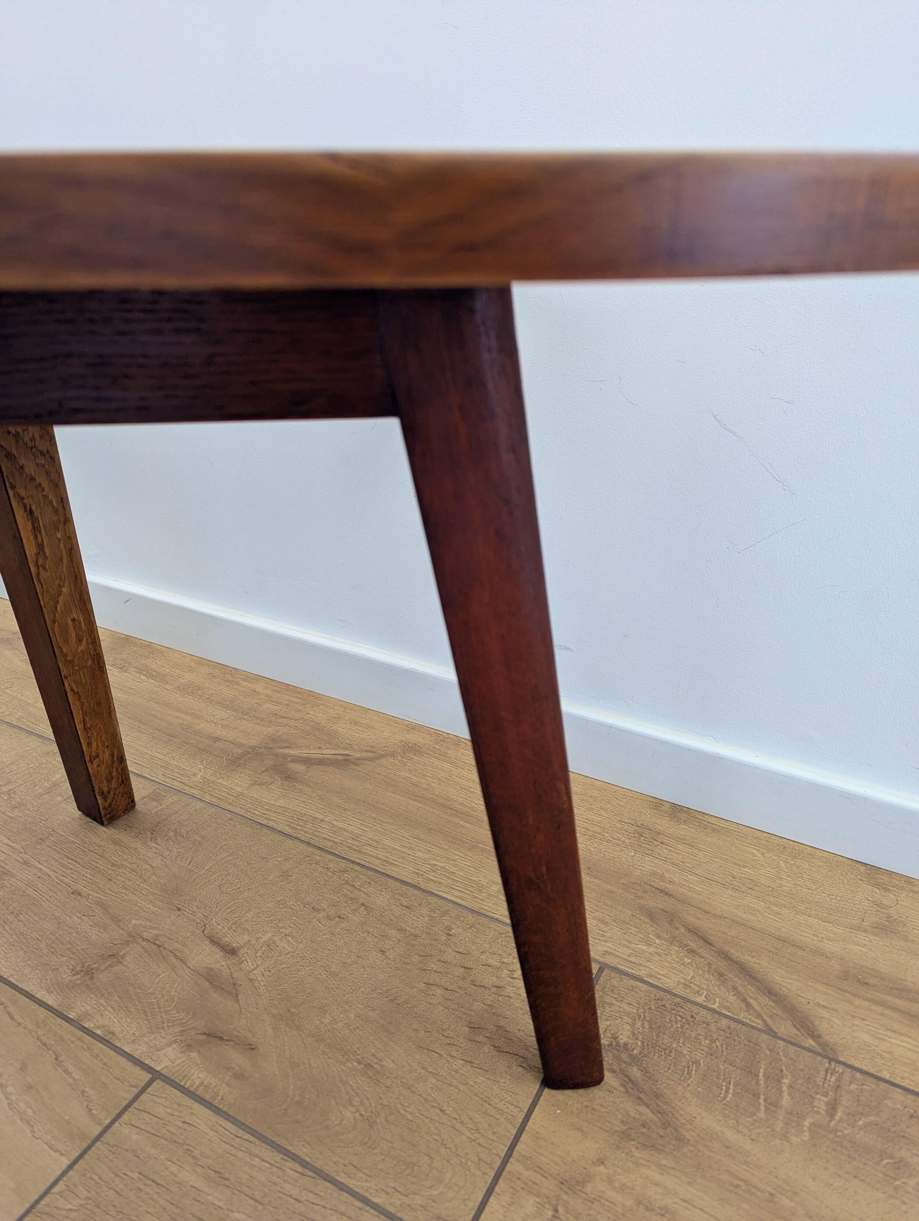 Restored vintage varnished wood bean-shaped tripod table