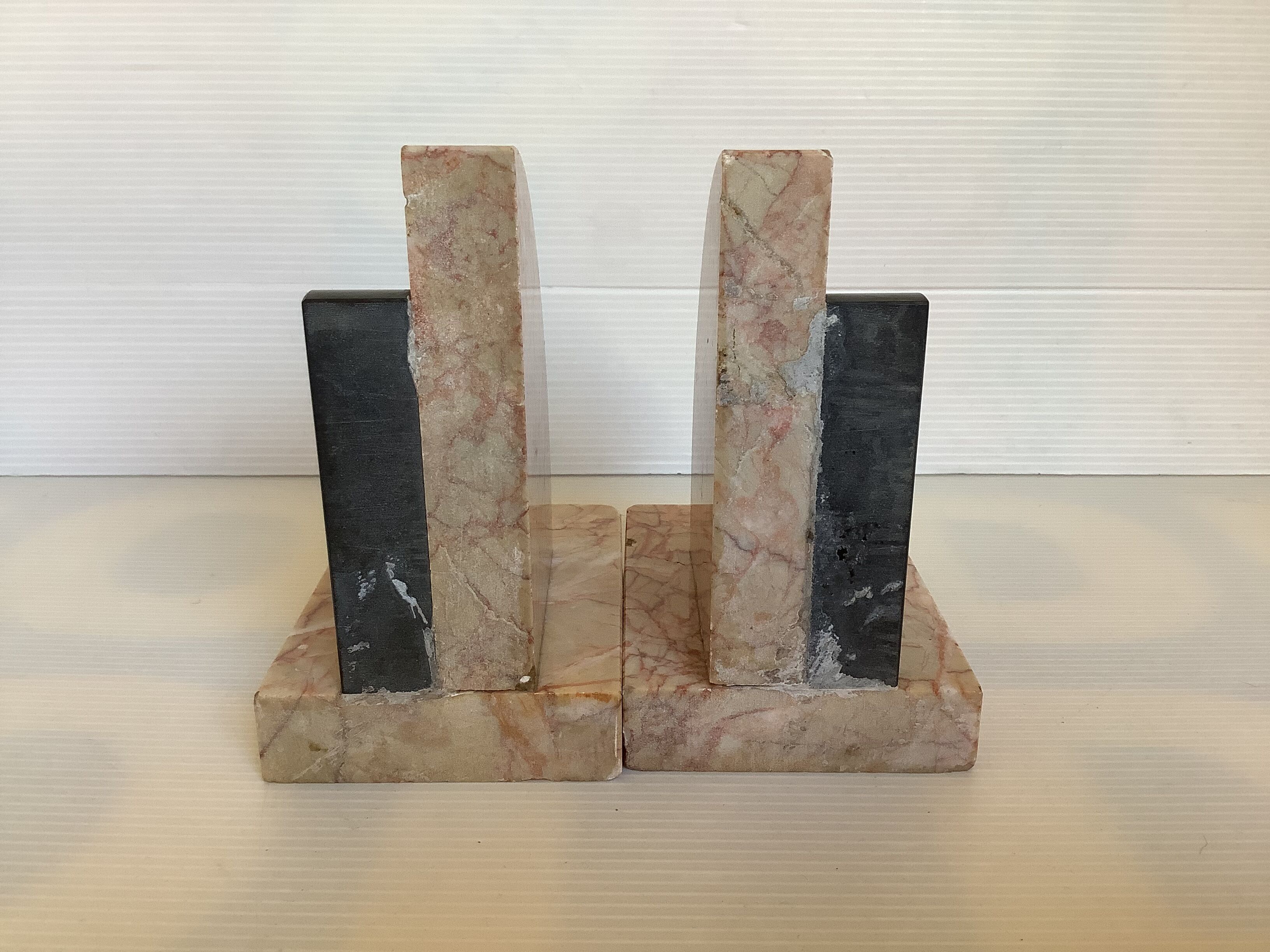 Pair of greenhouse books half moon marble art deco