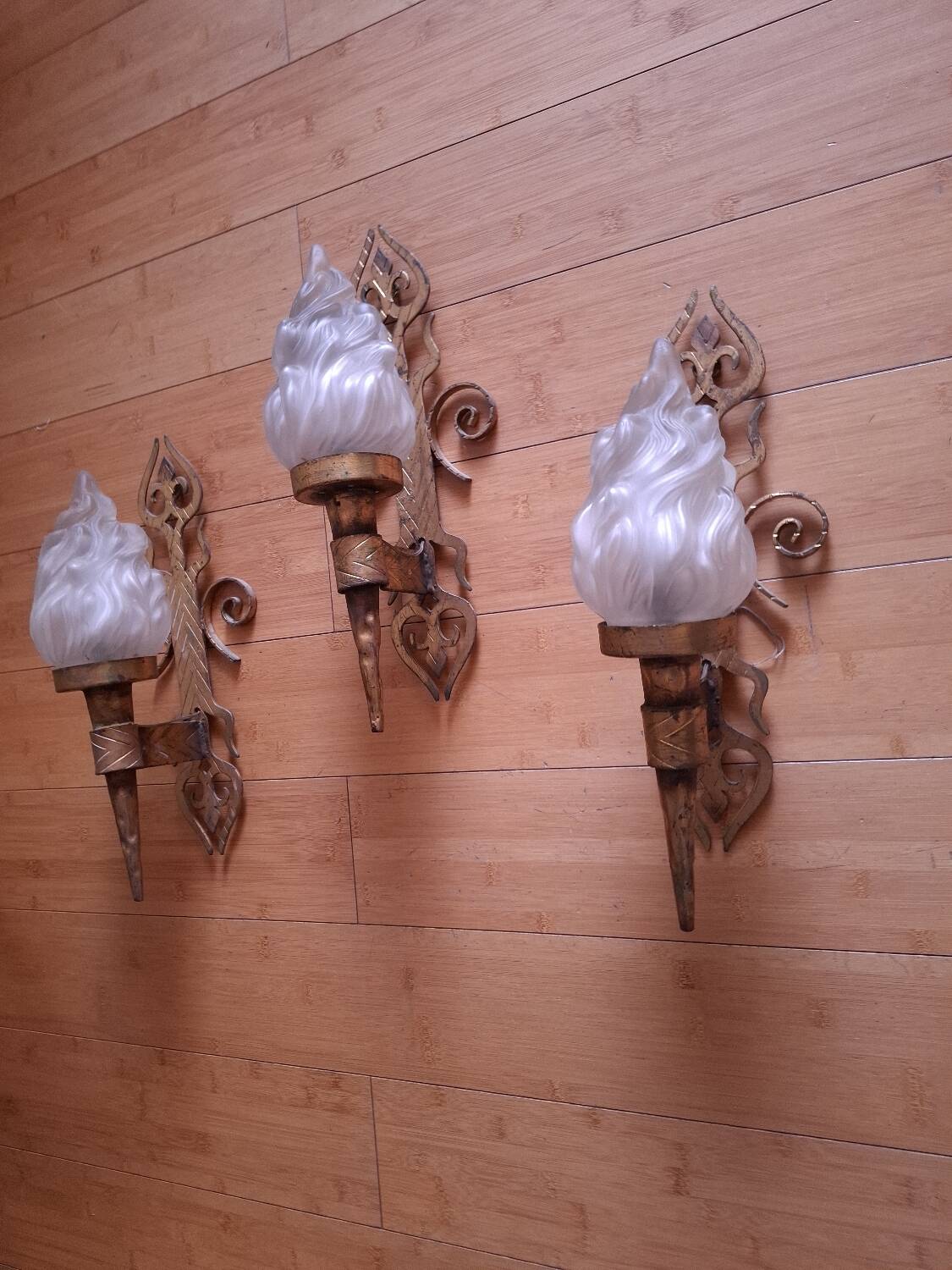 3 gold metal torchere wall lights