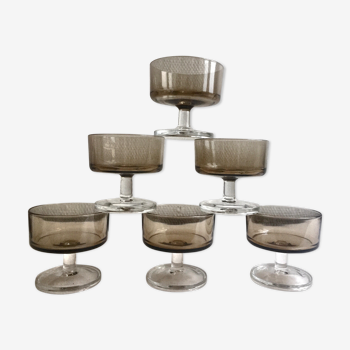 Set de 6 coupes en verre fumé Luminarc  années 70