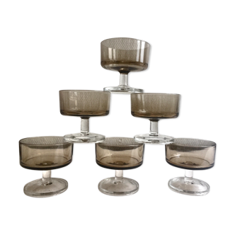 Set de 6 coupes en verre fumé Luminarc  années 70