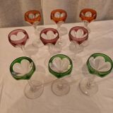 Series of 9 port glasses in cut and colored crystal, Saint-Louis, Bristol model