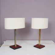 Pair of leather and brass table lamps from the 1960s, originating from Belgium.