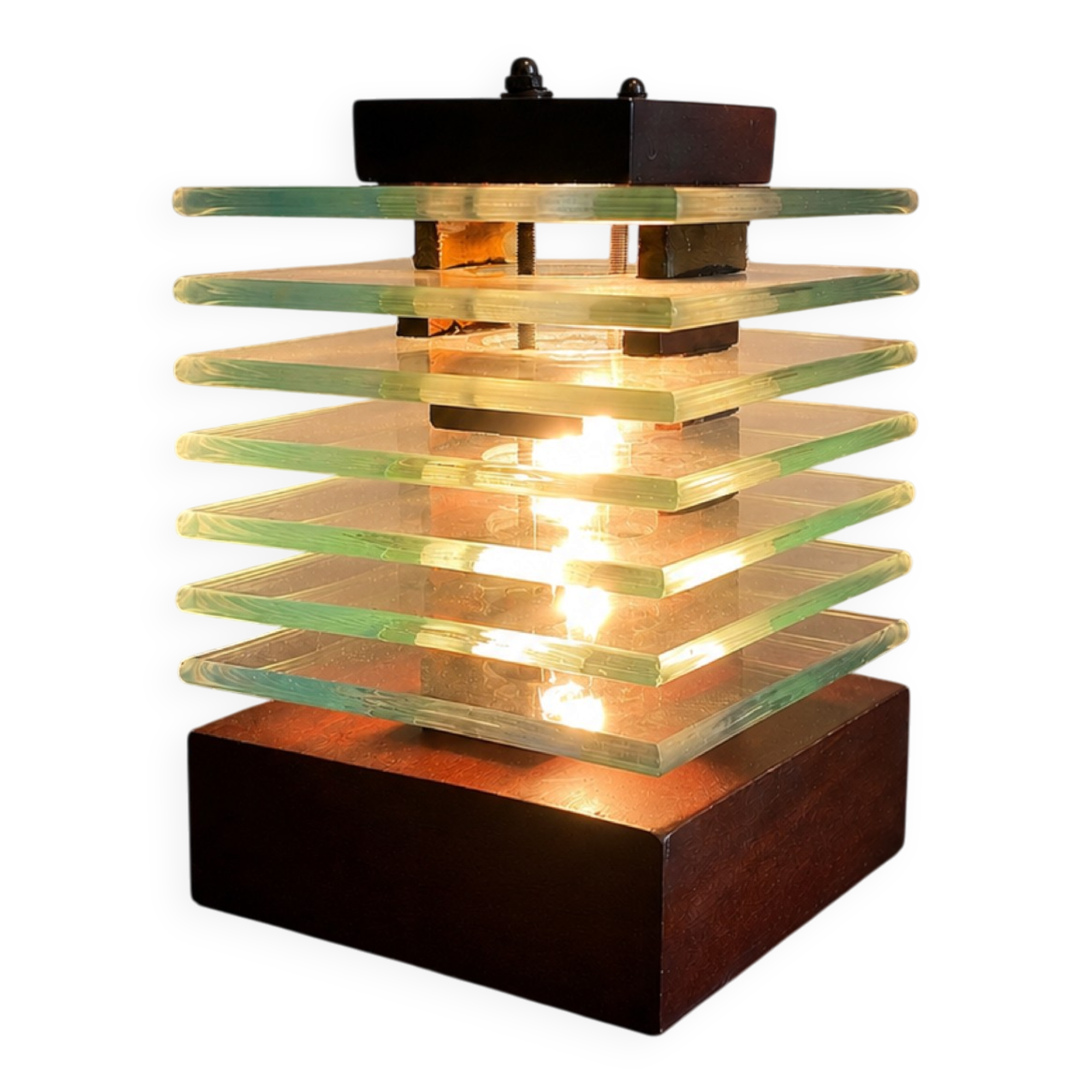 Vintage stepped glass lamp in Desny style