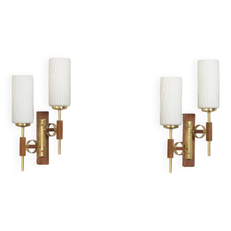 Pair of teak and brass wall sconces, 1960s