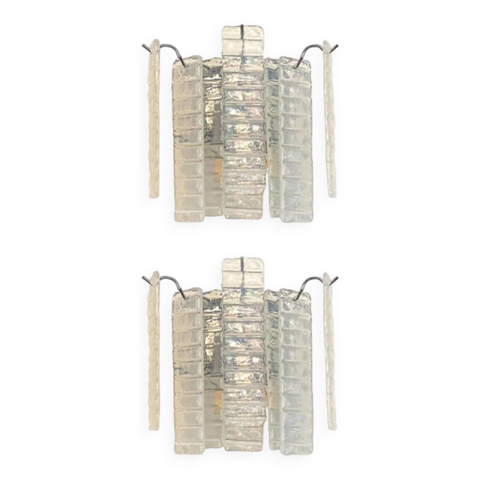 Set of Two Contemporary Opalino Strips “Listelli” Murano Glass Wall Sconces