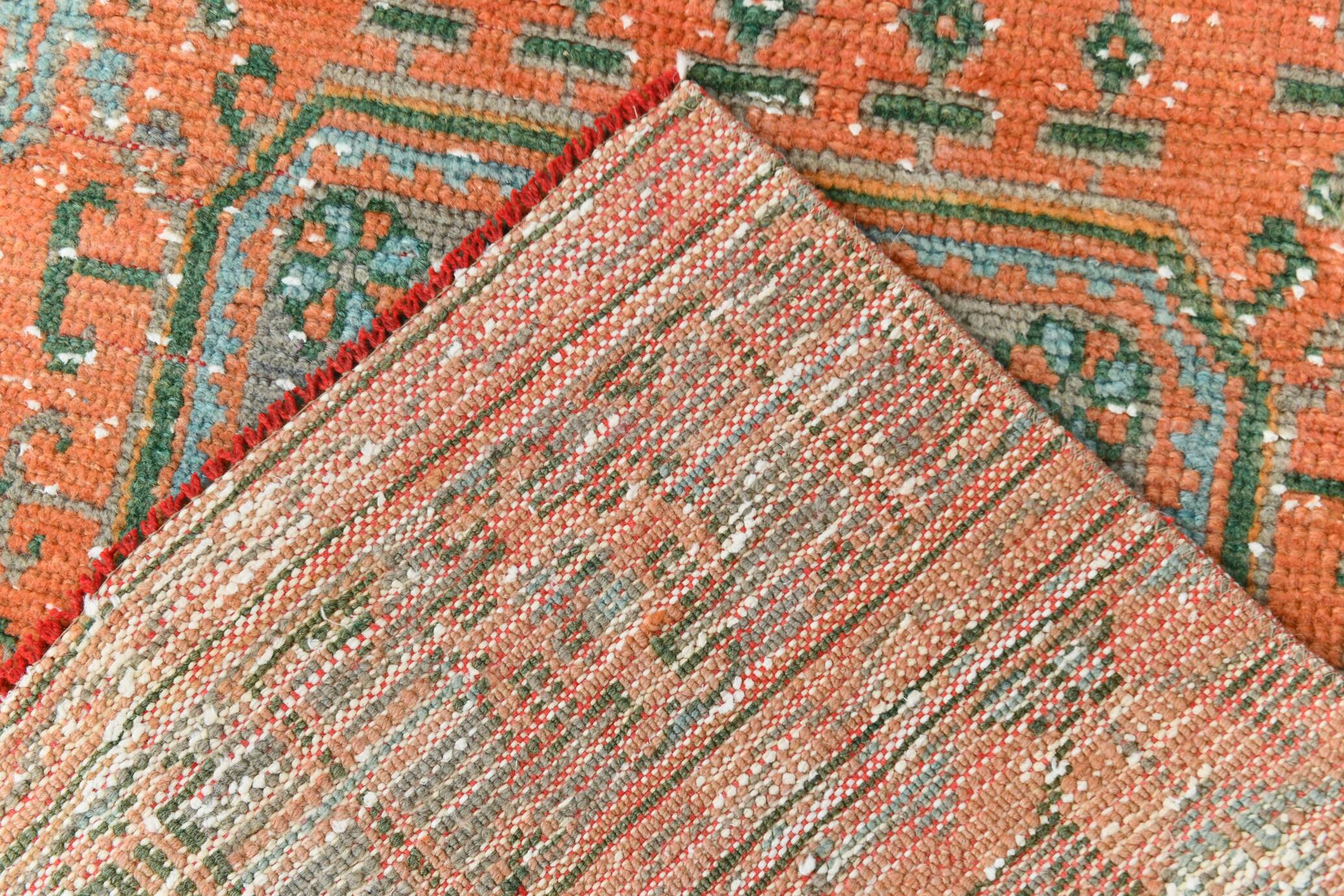 Tapis de couloir vintage antique orange corail, 74 x 334 cm