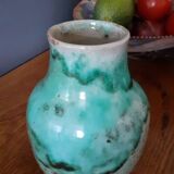 Vase en céramique bleu-vert signé Pierre Lion, année 60