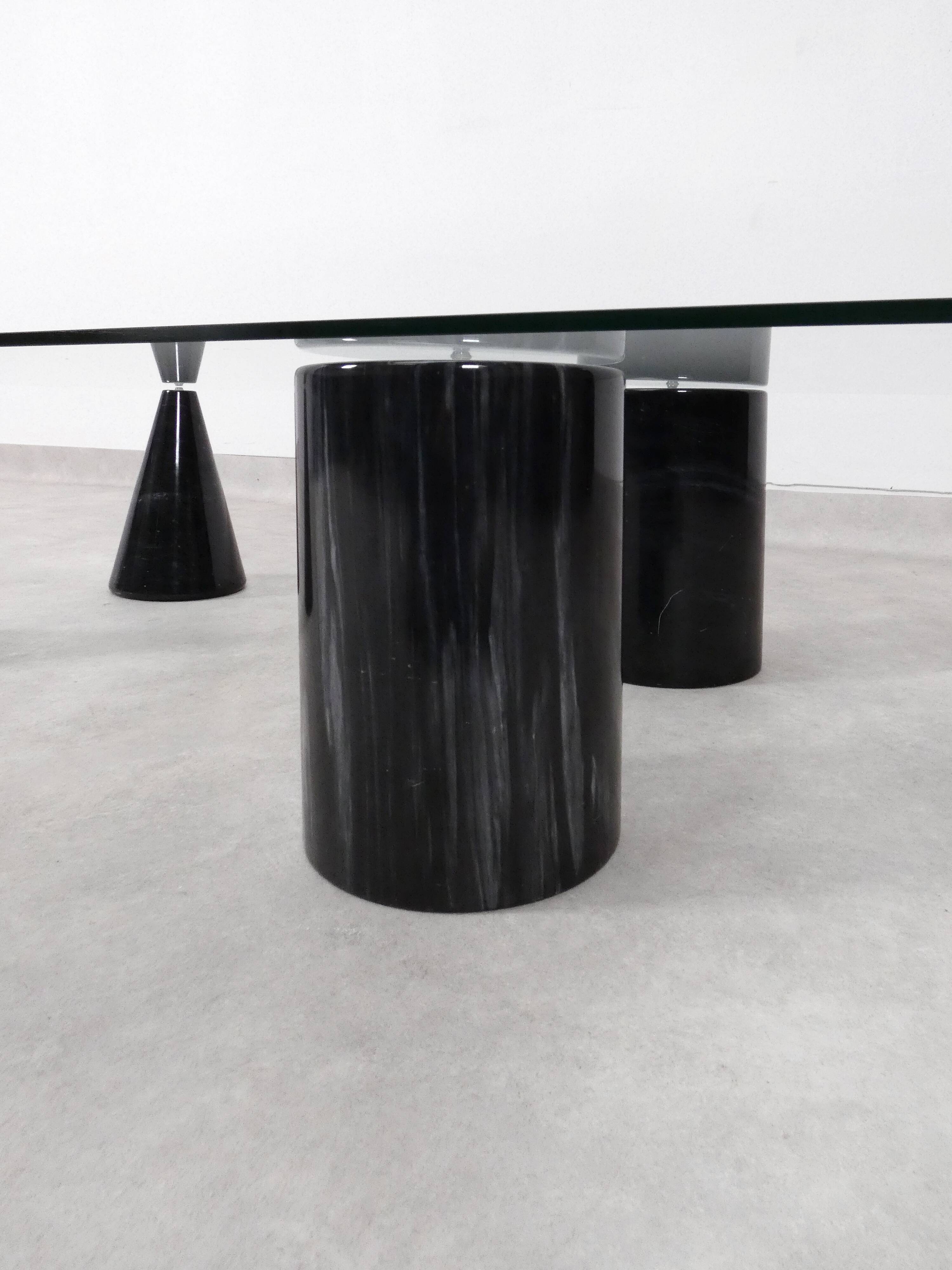 Vintage Italian Rectangular Marble Coffee Table with Glass Top