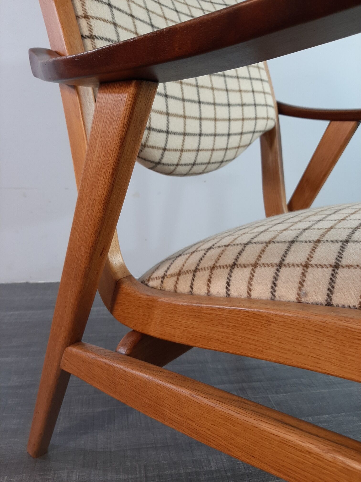 Danish Oak and Wool Chair, Mid-Century Scandinavian 1950s