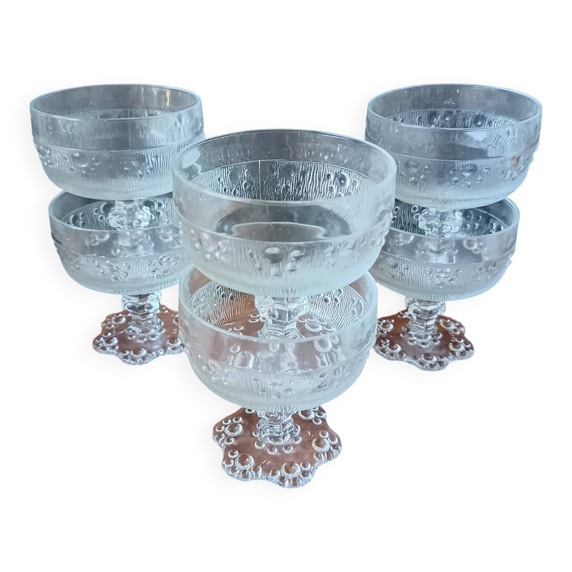 6 vintage footed glasses for ice cream cocktails