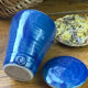 Glazed blue stoneware bonbonnière