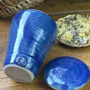 Glazed blue stoneware bonbonnière