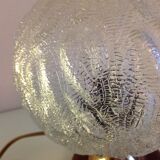 Structured glass bedside lamp and wooden foot / vintage 60s-70s