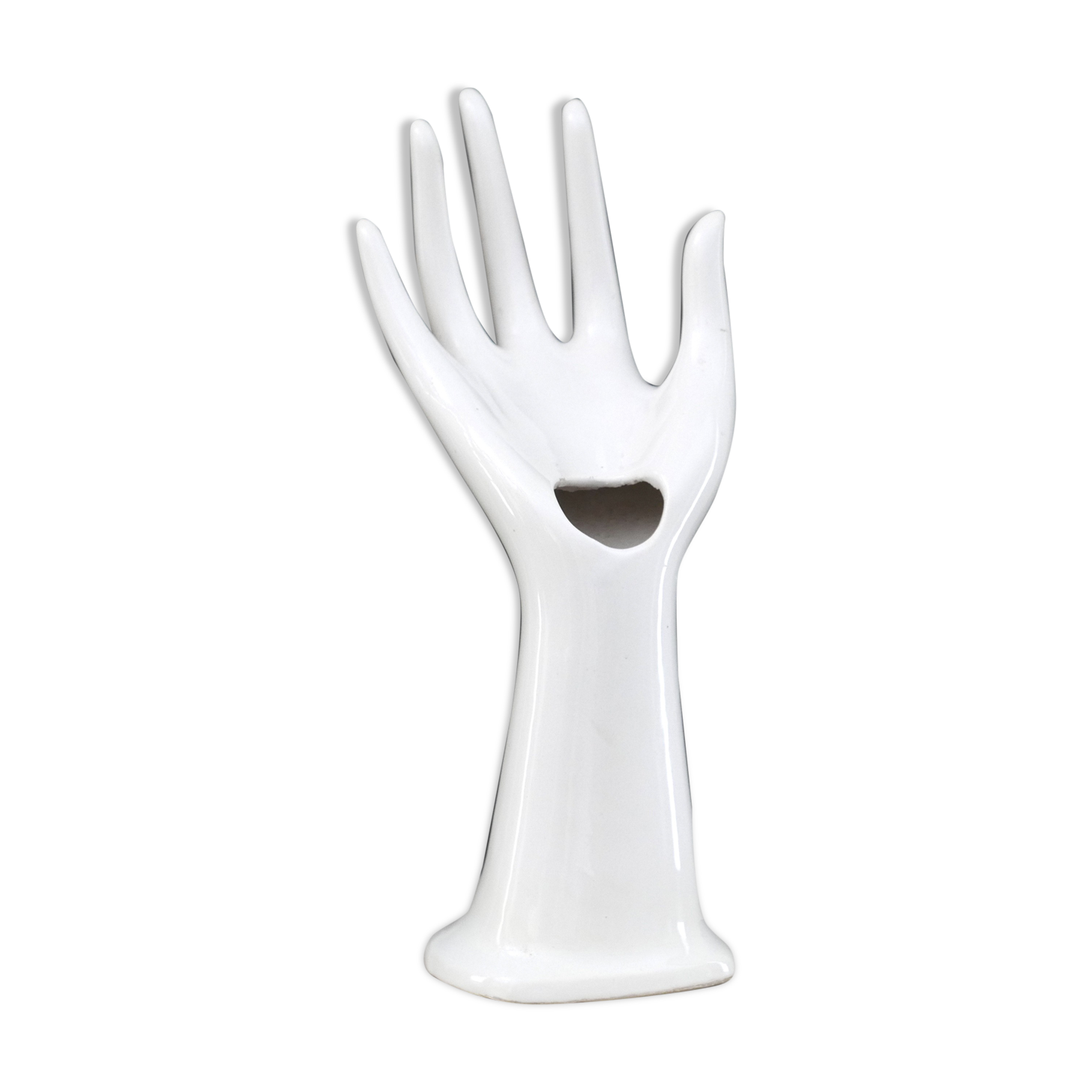 Hand baguier vase, white porcelain, 70s