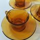 5 vintage amber Duralex cups and saucers