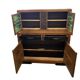 Vintage Art Deco display cabinet in wood with green stained glass.