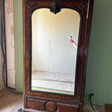 Armoire Napoléon III en ronce de noyer avec grand miroir - 19ème siècl
