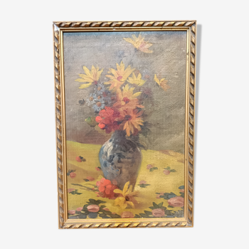 Tableau ancien "bouquet de fleurs" signé Zoé Laigneau