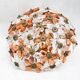 Ceiling light with transparent and peach flowers.