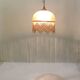 Vintage frosted glass pendant light with beaded fringes - Art Deco lamp