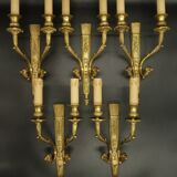 Série de 5 grandes appliques, carquois et têtes de belier, style Louis XVI - bronze