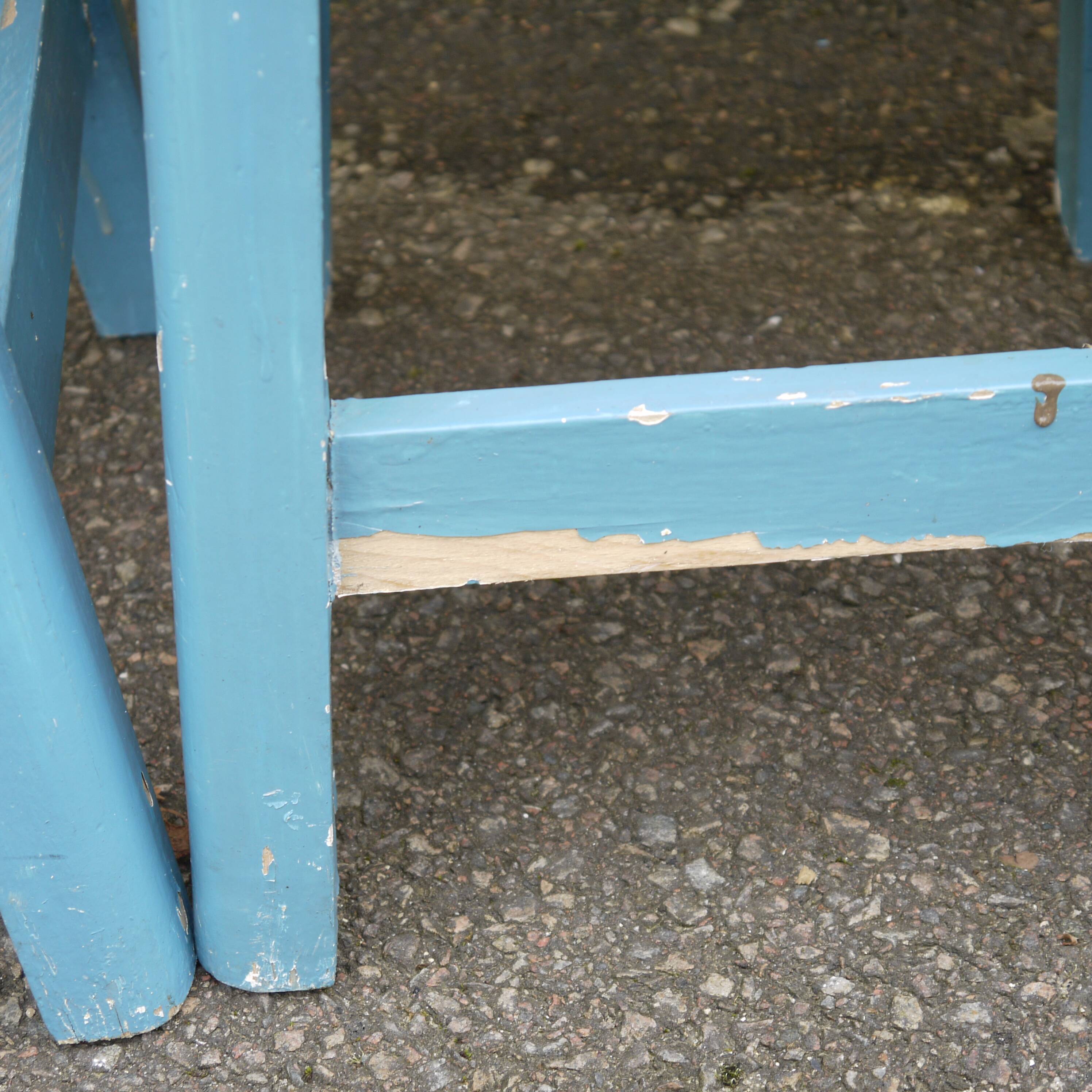 Three blue wooden stools
