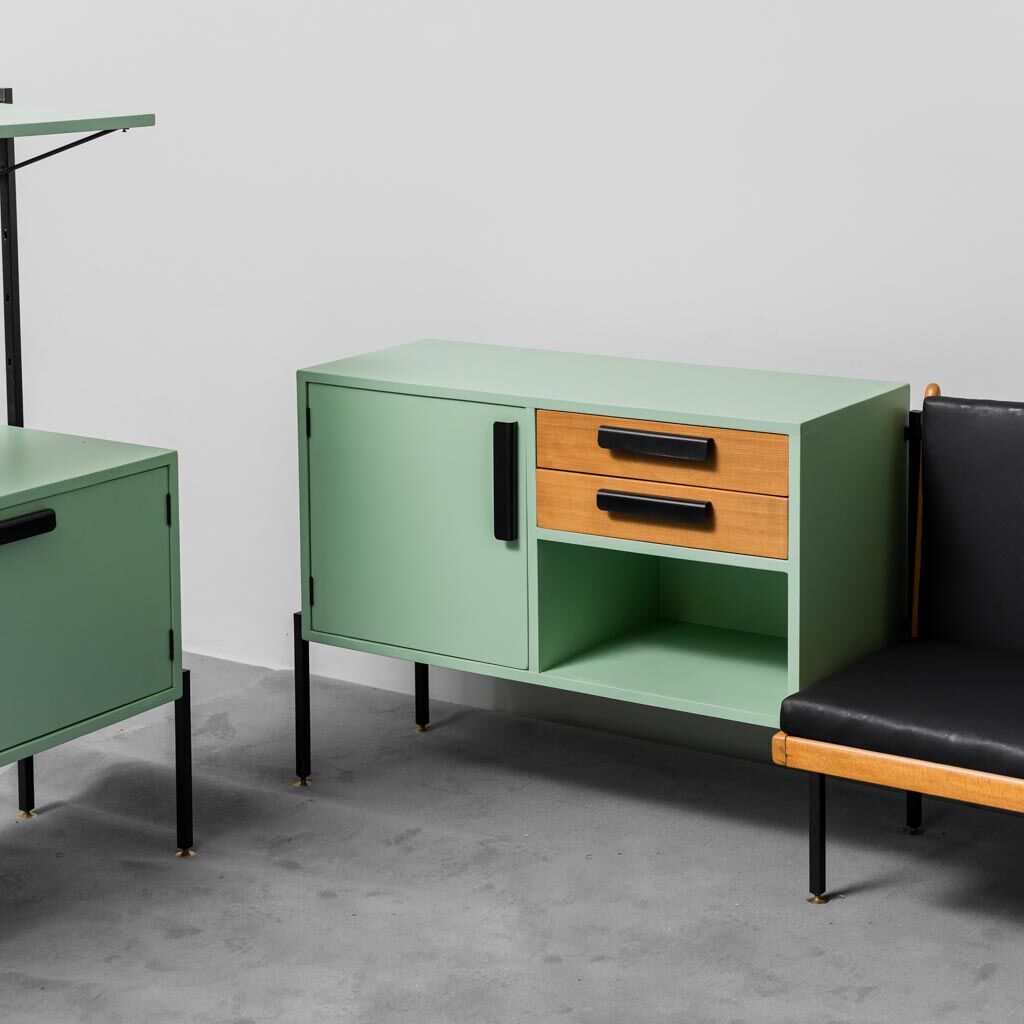 Buffets en bois canapé vert 2 places 60s vintage moderne