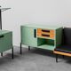 Buffets en bois canapé vert 2 places 60s vintage moderne