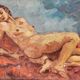 20th Century Expressionist Reclining Female Nude Original Oil Painting