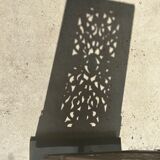 Rectangular Indonesian construction element with blue and yellow plant in carved wood