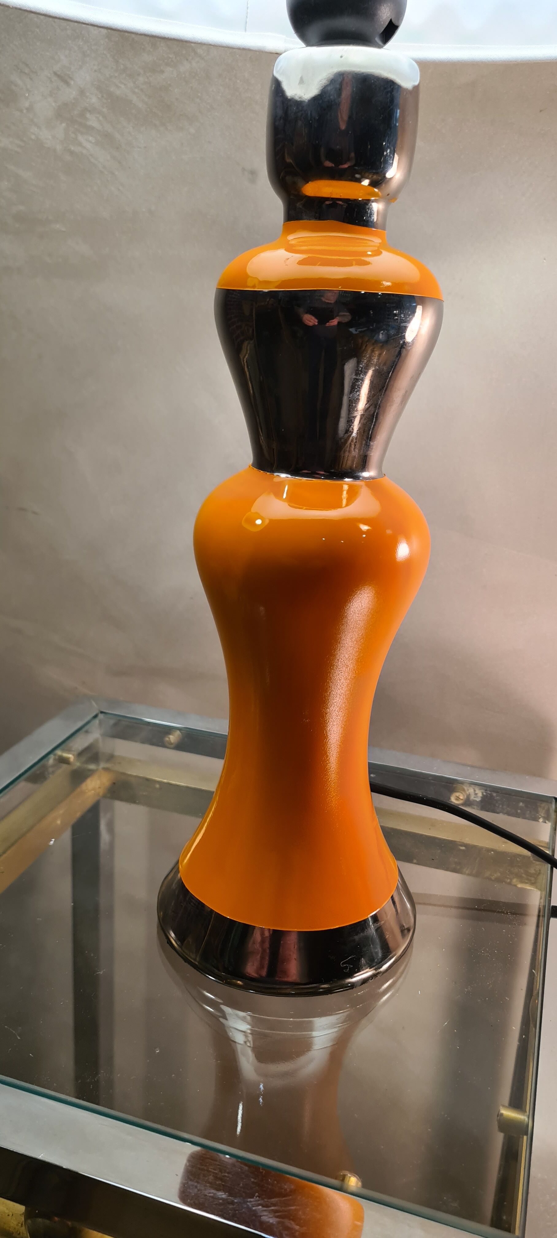 large lamp in ceramic silver and orange varnished