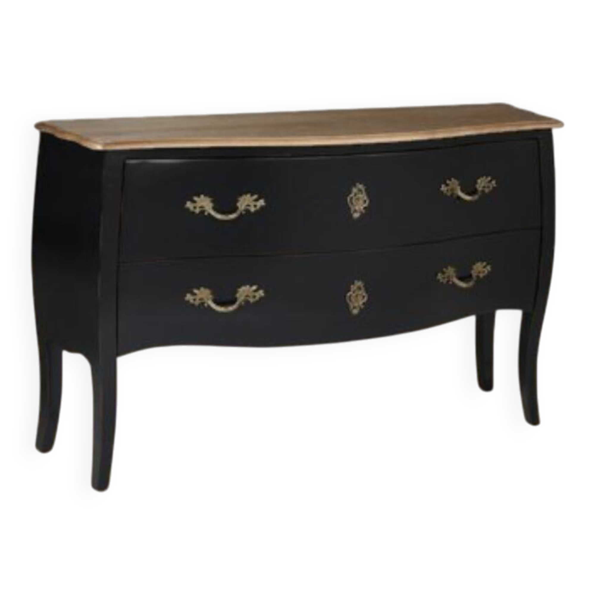 Curved chest of drawers in black wood and oak – Louis XV style revisited