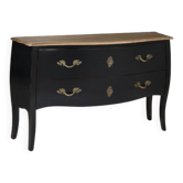 Curved chest of drawers in black wood and oak – Louis XV style revisited