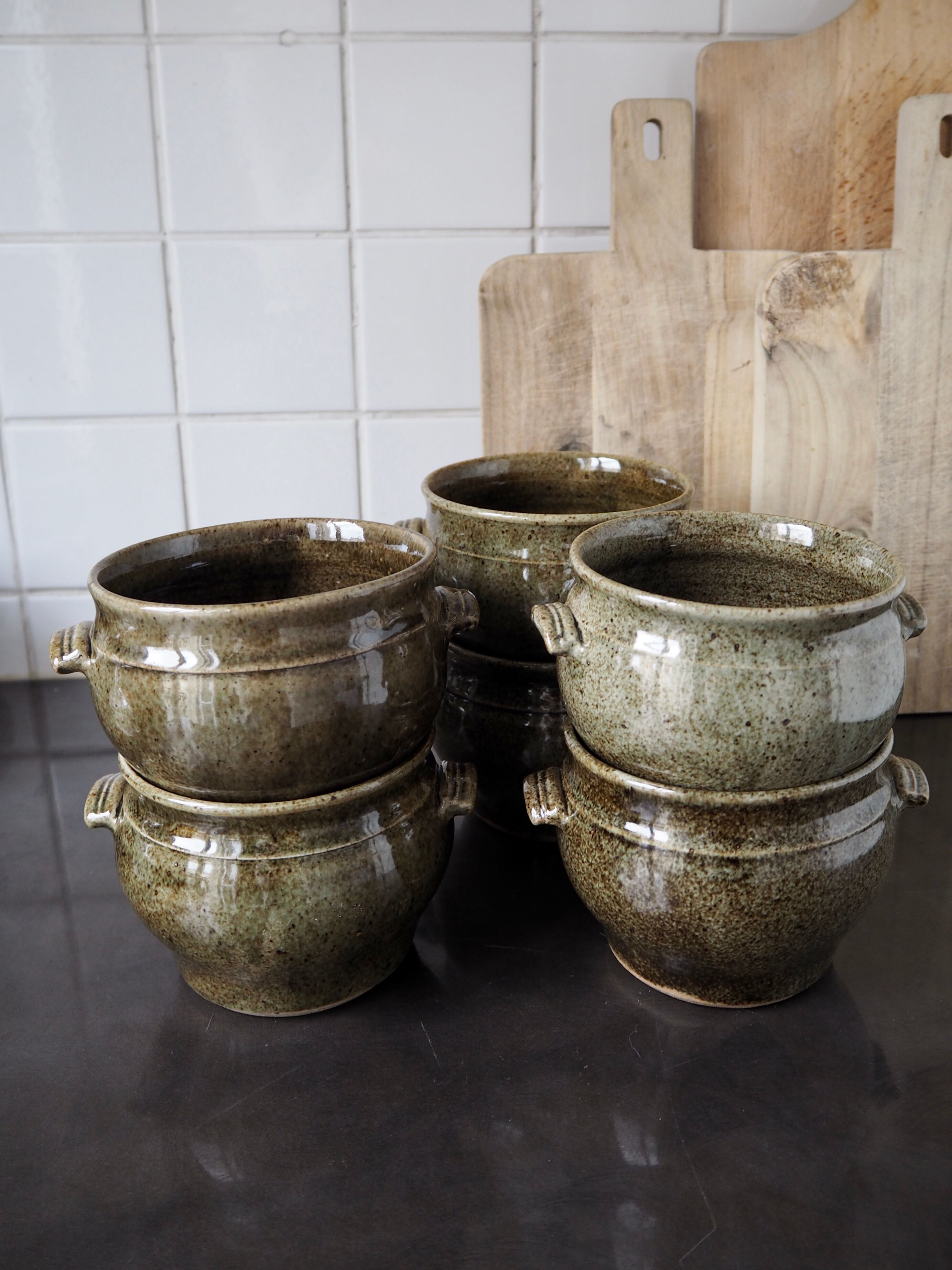 6 green ceramic cassolettes