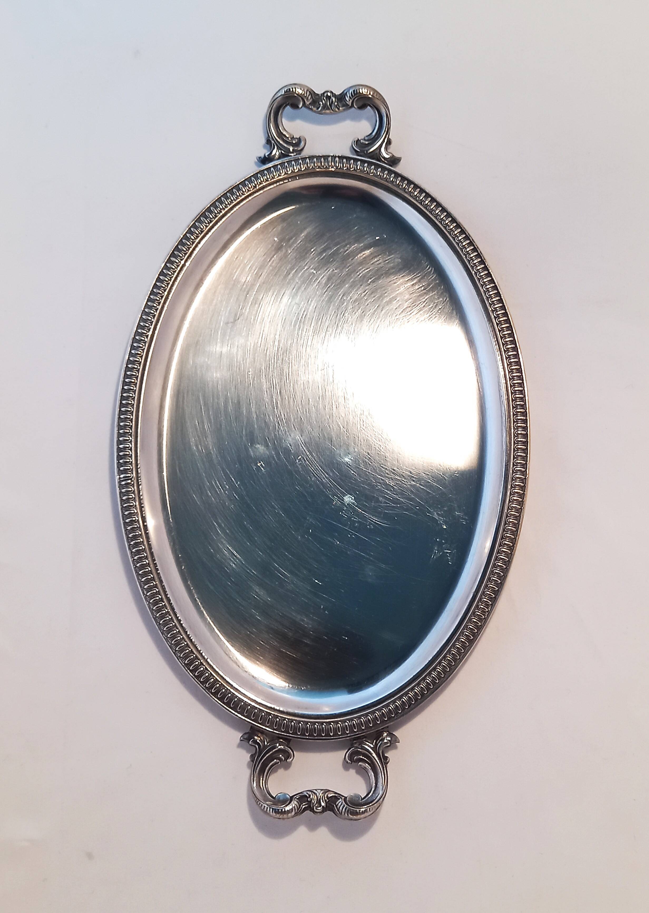 Silver Metal Liquor Set Consisting Of Six Stemmed Glasses On Their Tray