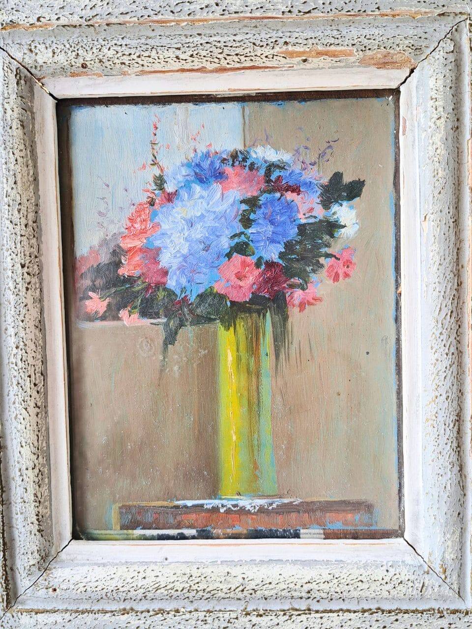 Pair of small antique floral oils by Jean Le Flaouter
