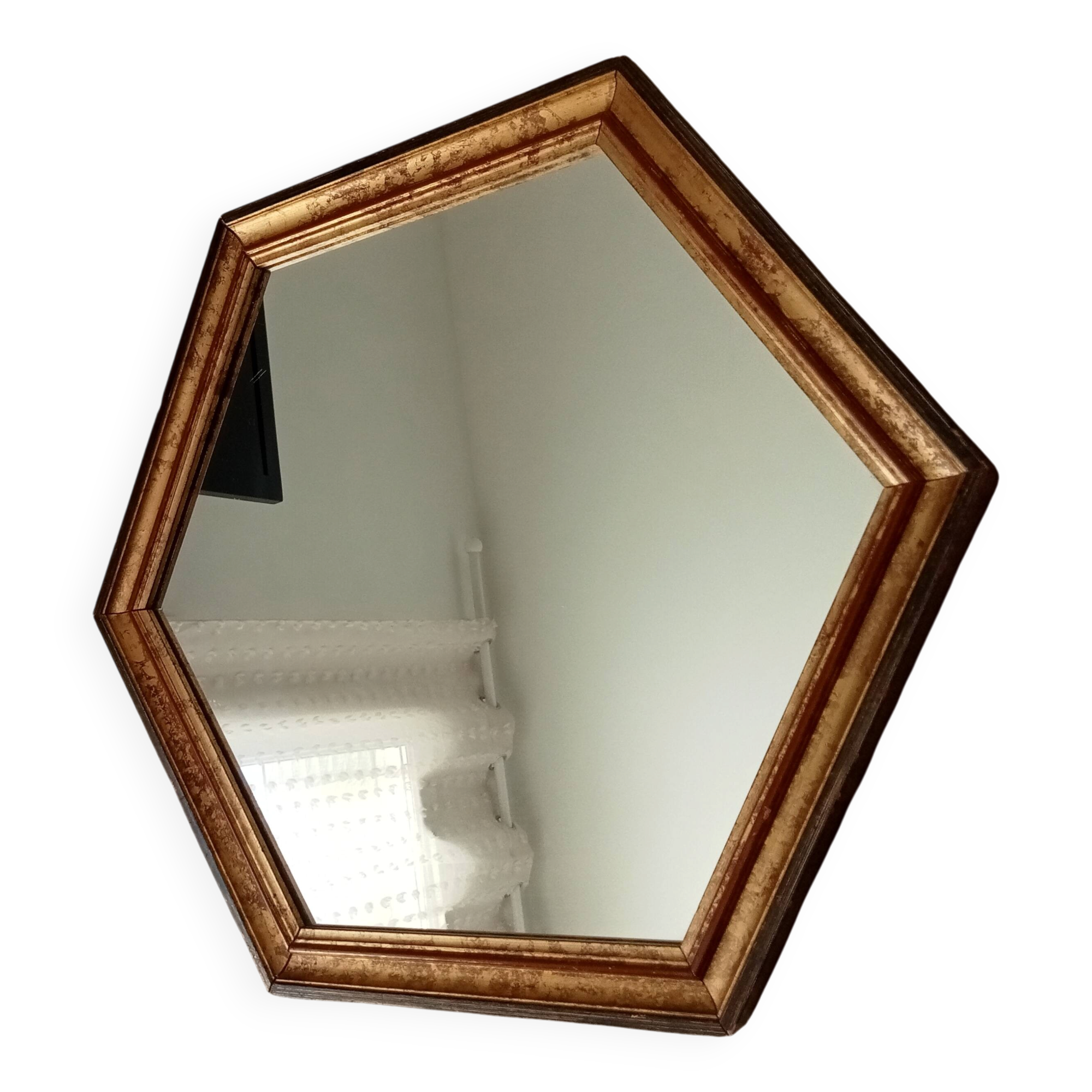 Miroir vintage hexagonale bohème chic en bois doré