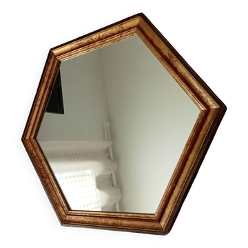 Miroir vintage hexagonale bohème chic en bois doré