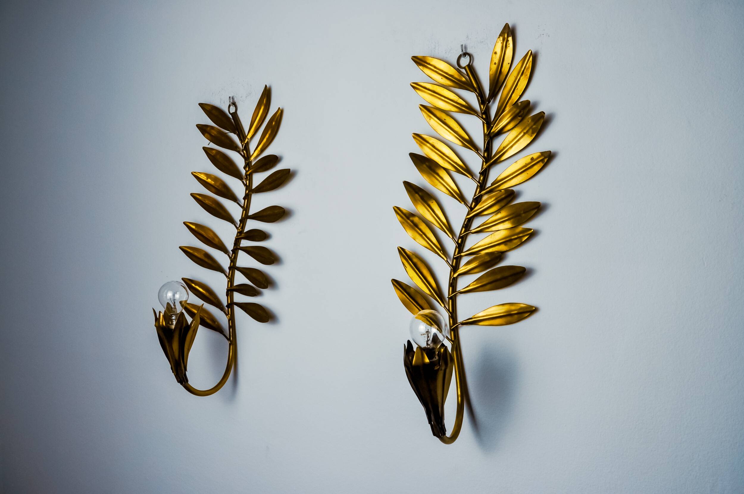 Pair of golden floral sconces by Ferro Arte, Spain, 1980