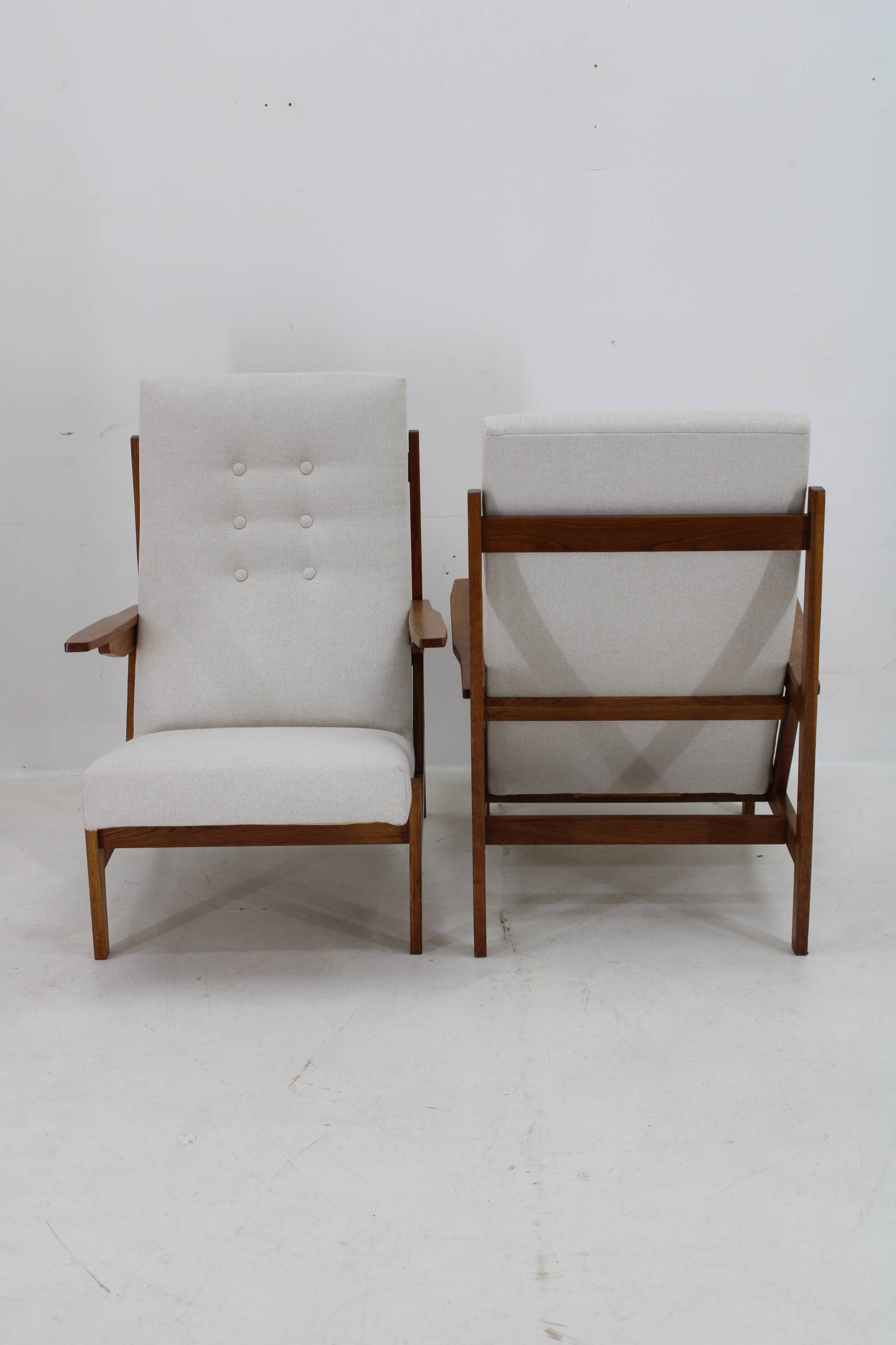 1970s Pair of Rare Oak Armchairs by ULUV, Czechoslovakia