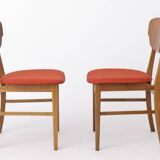 Set of 4 Danish Dining Chairs – Teak & Oak, 1960s, Red-Orange Upholstery