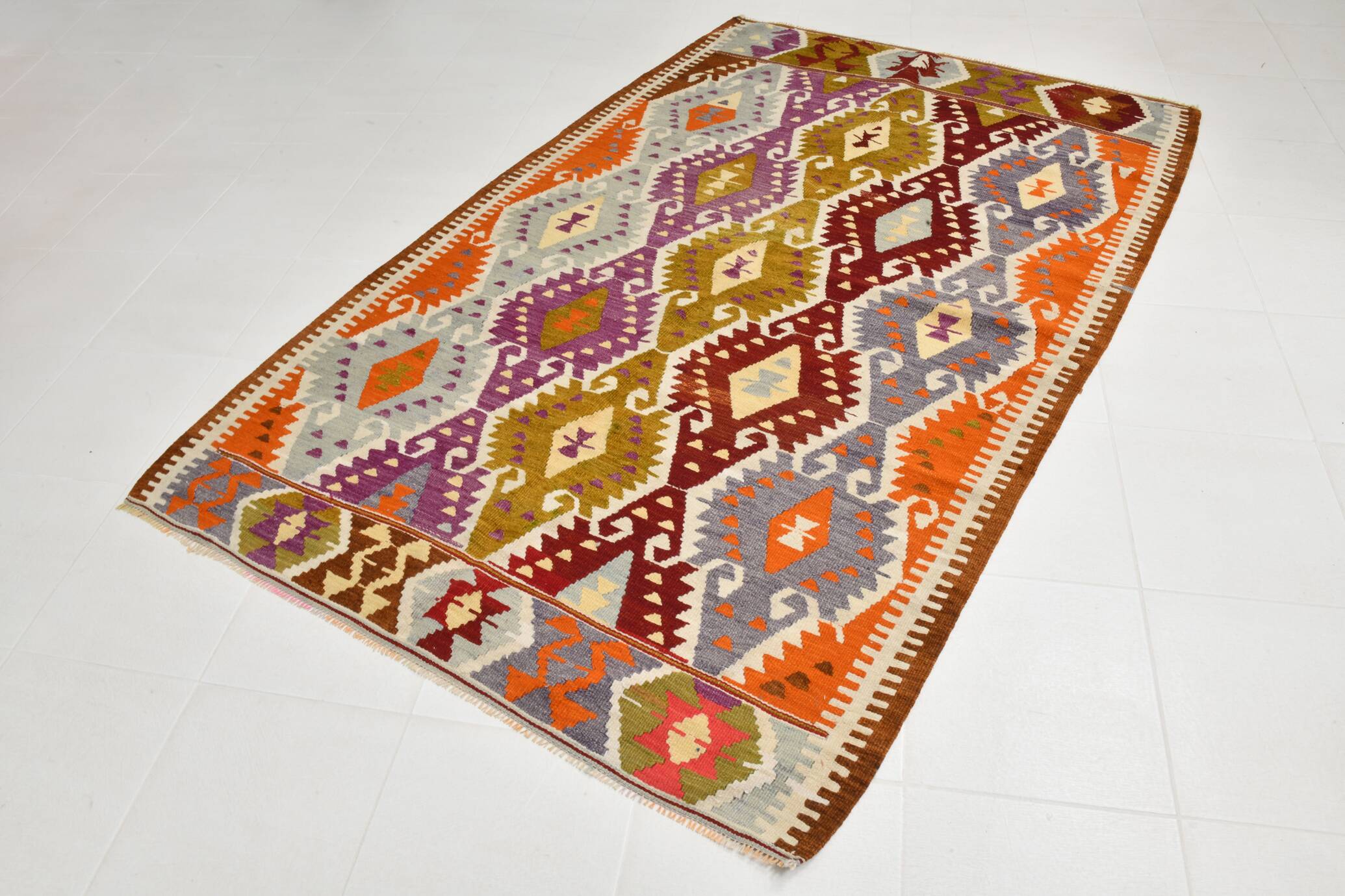 5x8 Geometric Handmade Wool Persian Kilim Rug, 171x260Cm