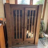 Antique hungarian oak glass and wood cabinet