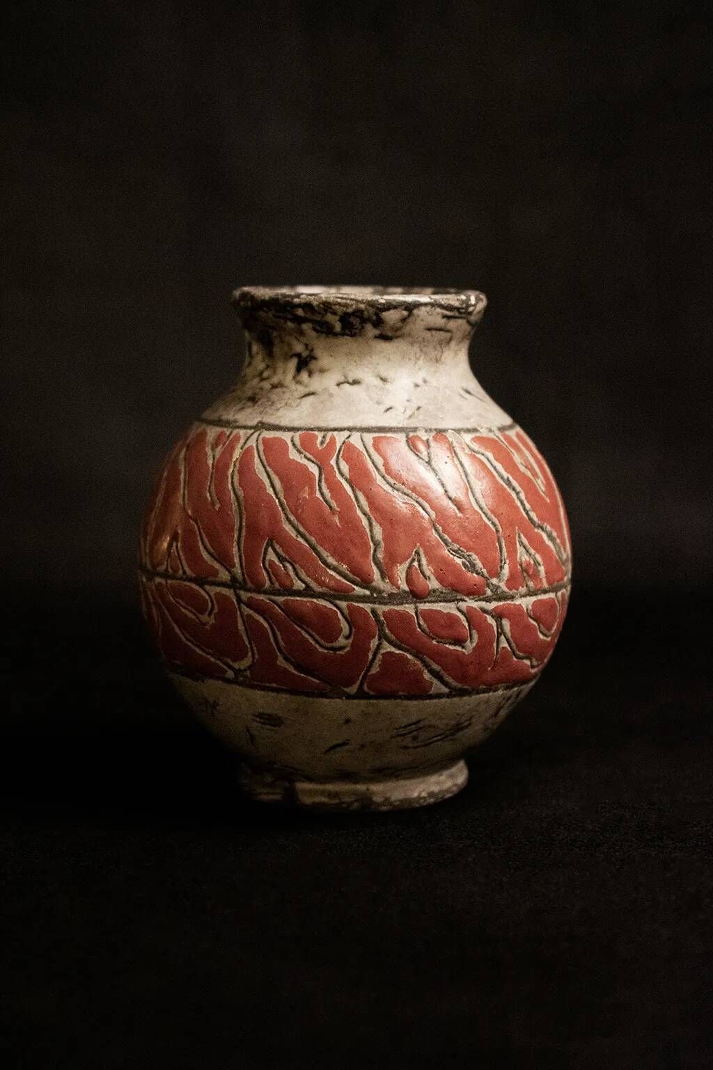Textured glazed stoneware ball vase by Jérôme Massier, Vallauris