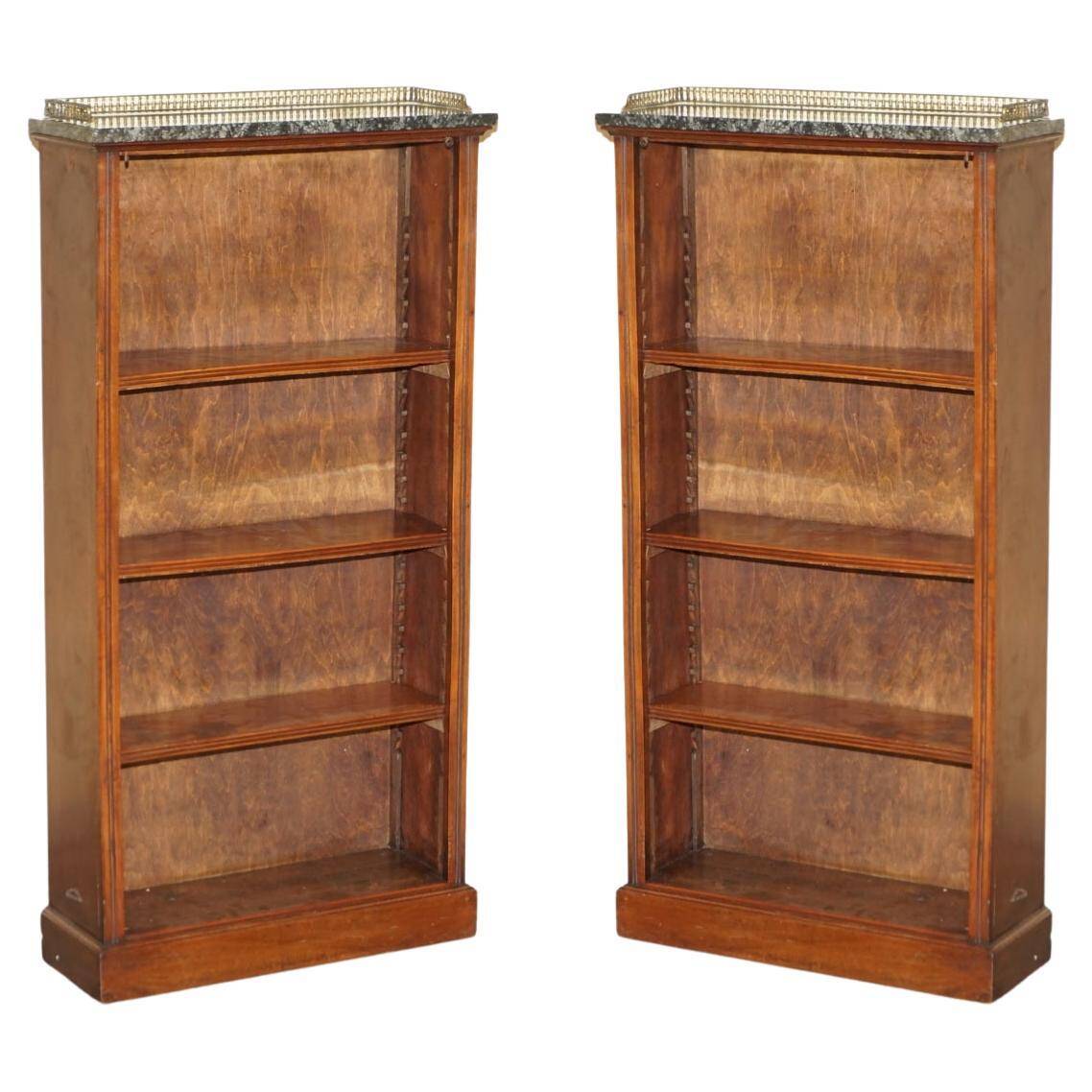 Pair of Regency Period Miniature Bookcases in Hardwood, Brass and Marble